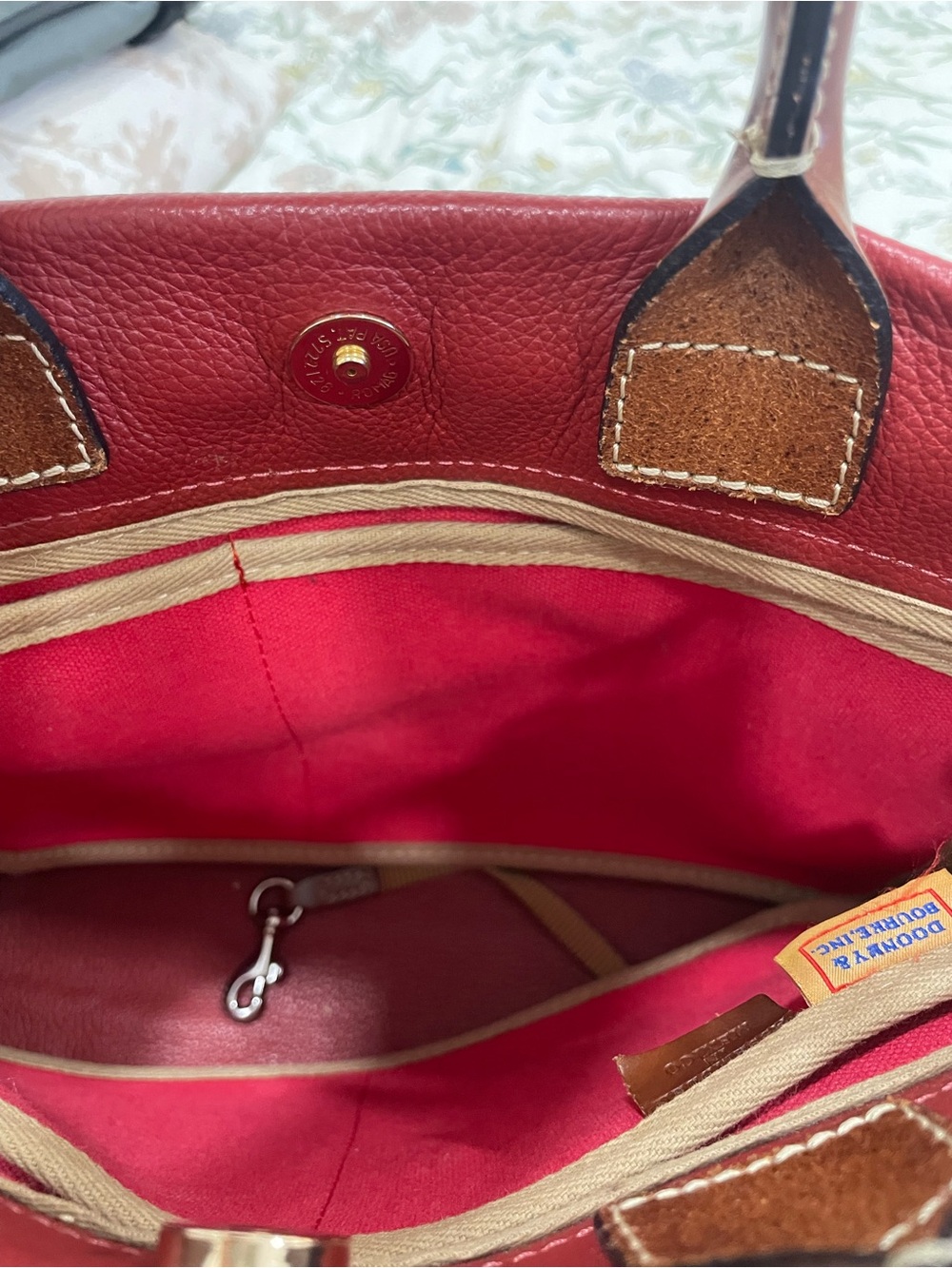 Dooney & Bourke Red bucket bag Drawstring Tote with Brown Trim - Picture 10 of 12